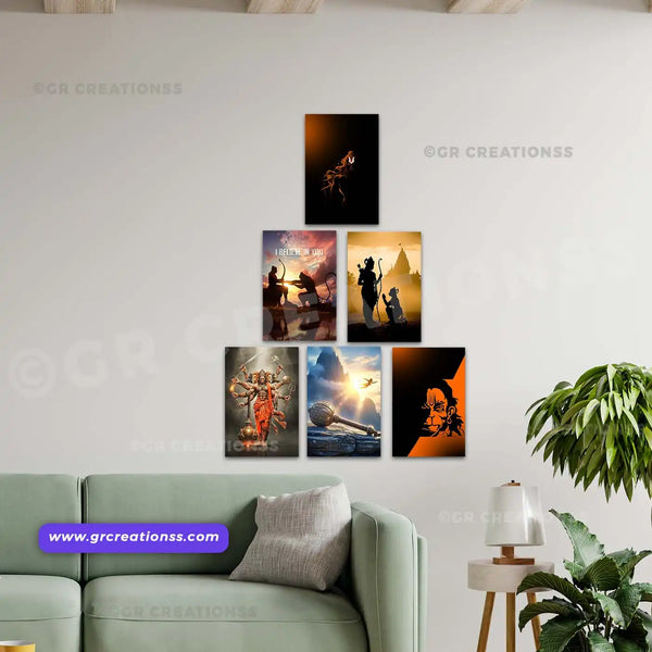 God Hanuman Wall Poster | Premium Devotional Wall Art| Set 01 -6pics