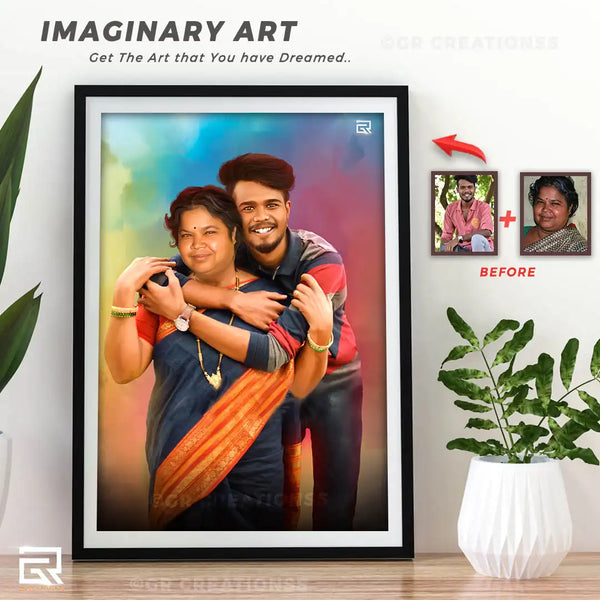 mother and son merge art painting