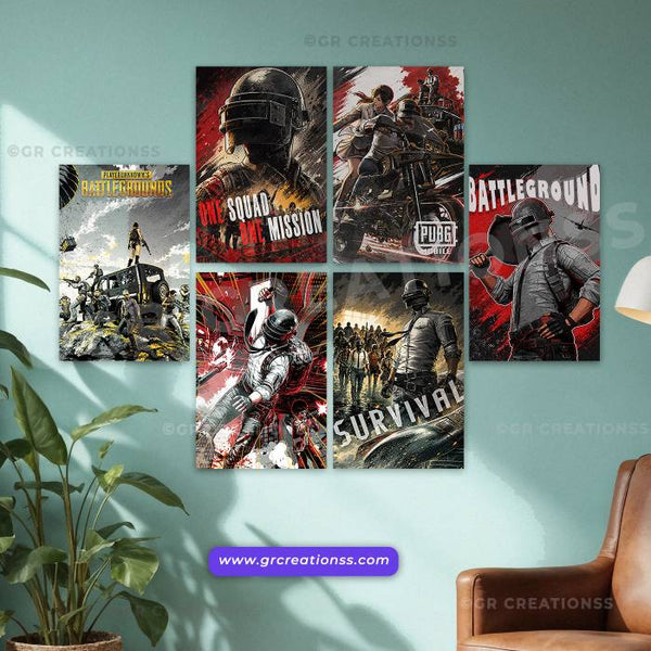 PUBG- game - wall posters- GR CREATIONSS-Set -01 (6 pics)| Home decor |online game posters (Copy)