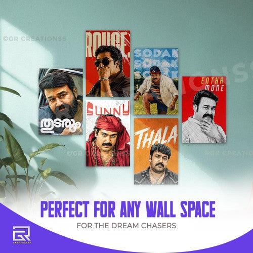 Mohanlal - Aesthetic - wall posters- GR CREATIONSS-Set -02 (6 pics)| Home decor |Lalettan posters