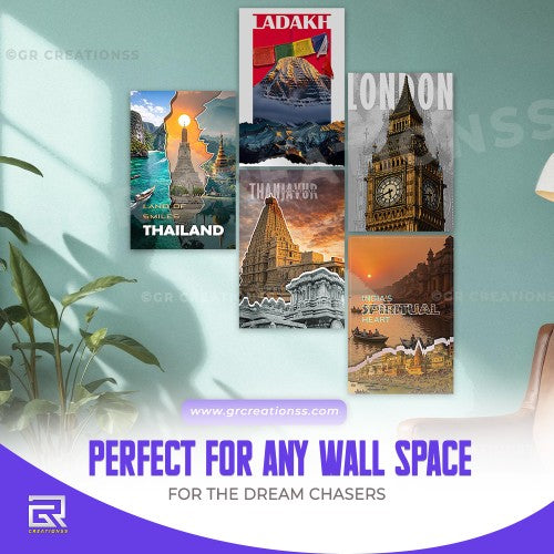 Travel - wall posters- GR CREATIONSS-Set -01 (5 pics)| Home decor | Adventure posters