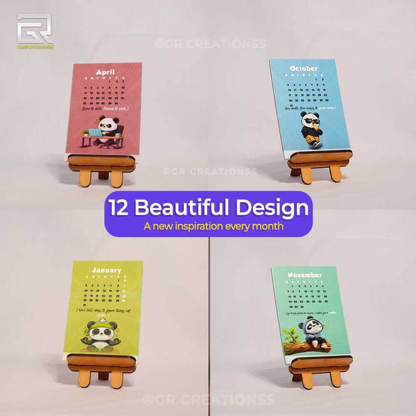 Cute Panda cartoon theme Table Calendar 2027 Online | GR CREATIONSS