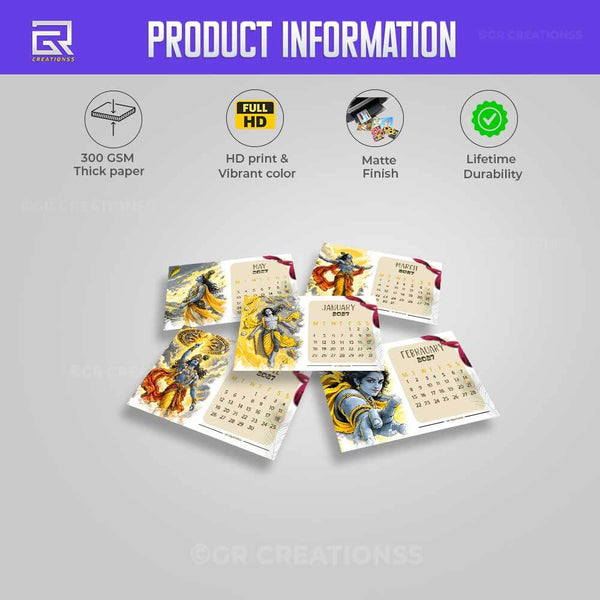 Elegant Lord Krishnatheme Table Calendar 2027 Online | GR CREATIONSS