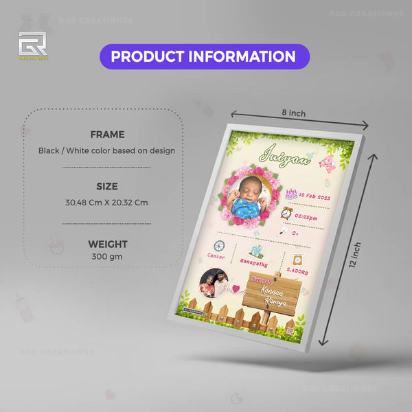 baby birth details frame jungle theme grcreationss A4